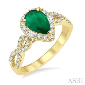 7x5 MM Pear Shape Emerald and 1/2 Ctw Diamond Precious Ring in 14K Yellow Gold