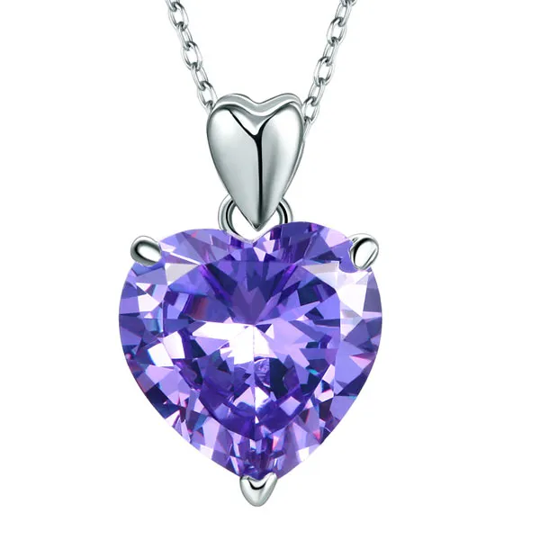 925 Sterling Silver Heart Pendant Necklace 5 Carat Purple Bridal Jewelry XFN8045