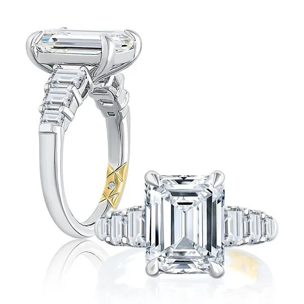 A.Jaffe Engagement Rings Classic Four Prong Emerald Cut Diamond Flanked Engagement Ring MECEC2856/427