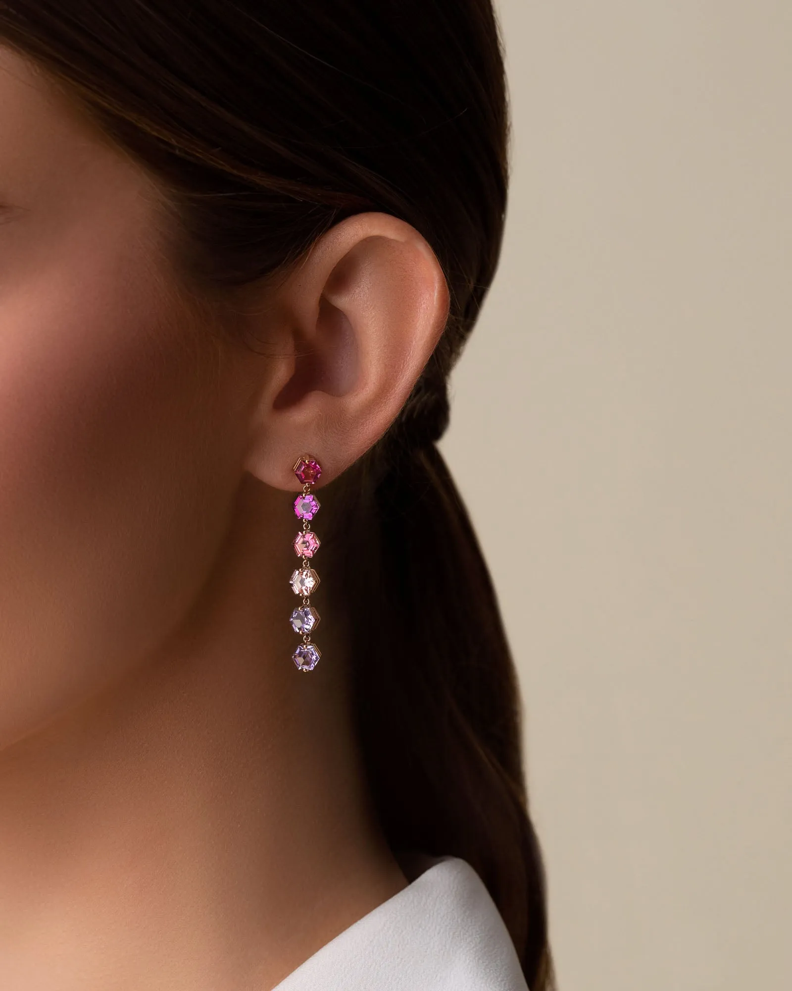 Amalfi Hexagon Cut Pink Ombre Midi Drop Earrings