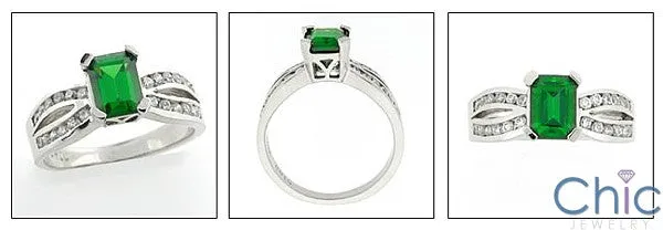 Anniversary 1 Carat Emerald Color Emerald Cut Channel Rounds14K White Gold Ring