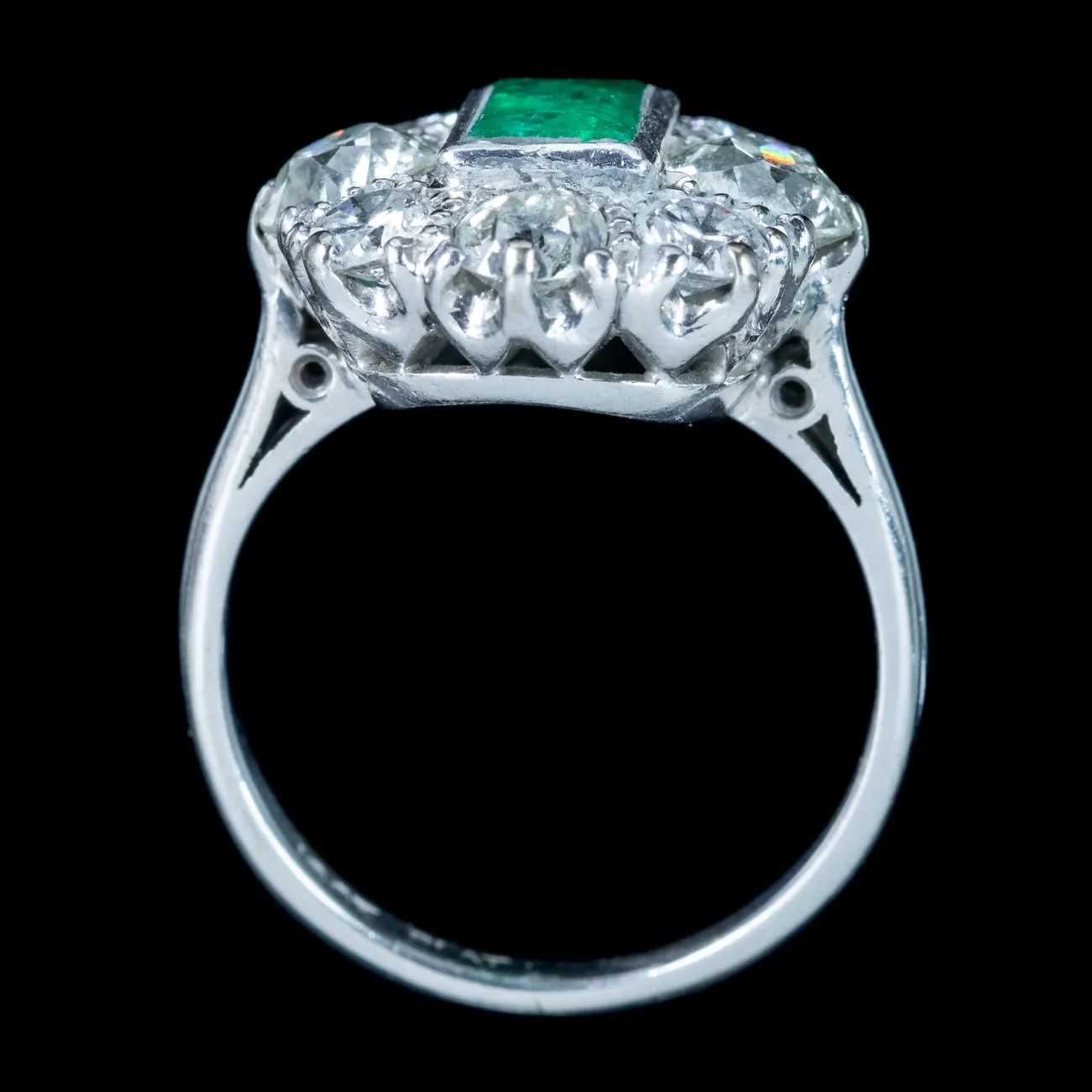 Antique Edwardian Emerald Diamond Cluster Ring 0.60ct Emerald