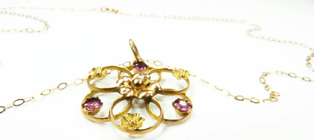 Antique Edwardian Solid Gold And Almandine Garnet Pendant And Hallmarked Gold Necklace