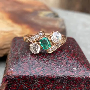 Antique Emerald & Diamond Bypass Ring