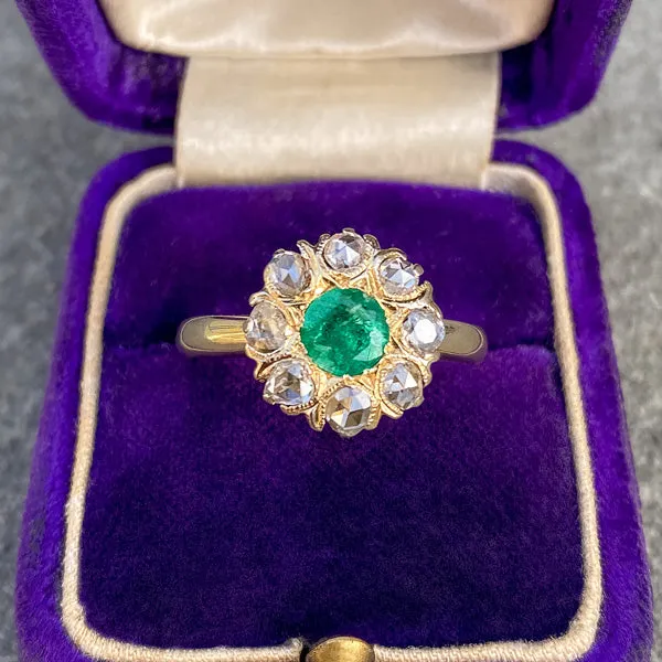 Antique Emerald & Rose Cut Diamond Ring