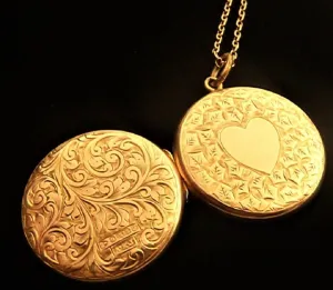 Antique Fully Hallmarked 9 Carat Rose Gold Locket And 18 Inch 9 Carat Rose Gold Necklace 1909