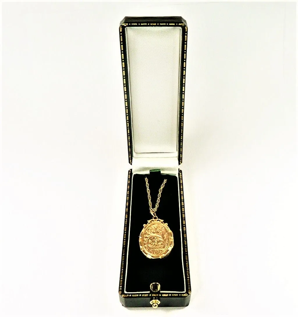 Antique Fully Hallmarked Yellow Gold Locket 1913 With Ornate Antique Hallmarked Gold 20 Inch Necklace