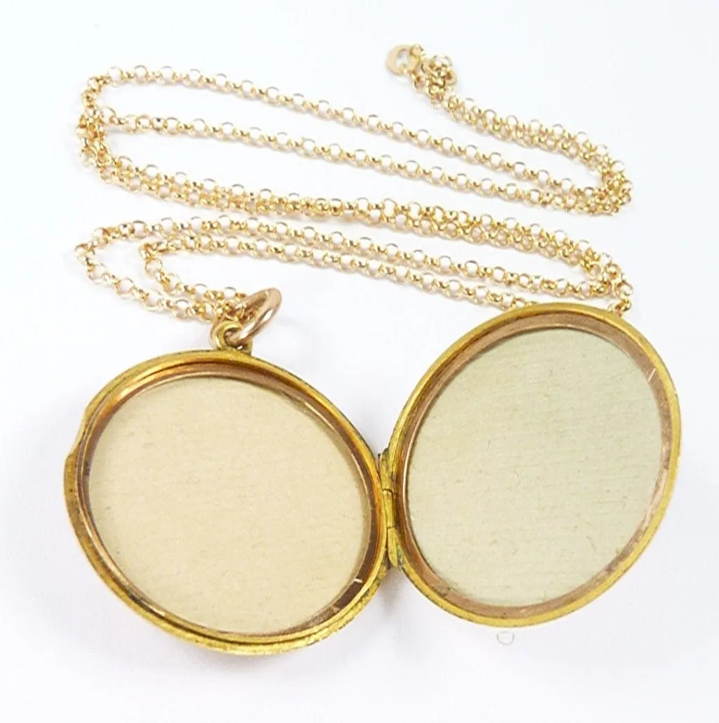 Antique Solid Gold Portrait Locket On 18 Inch 9ct Gold Necklace