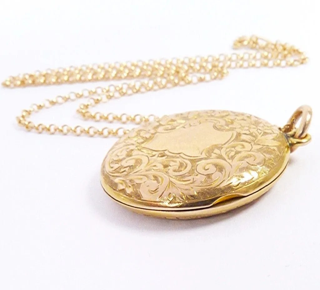 Antique Solid Gold Portrait Locket On 18 Inch 9ct Gold Necklace