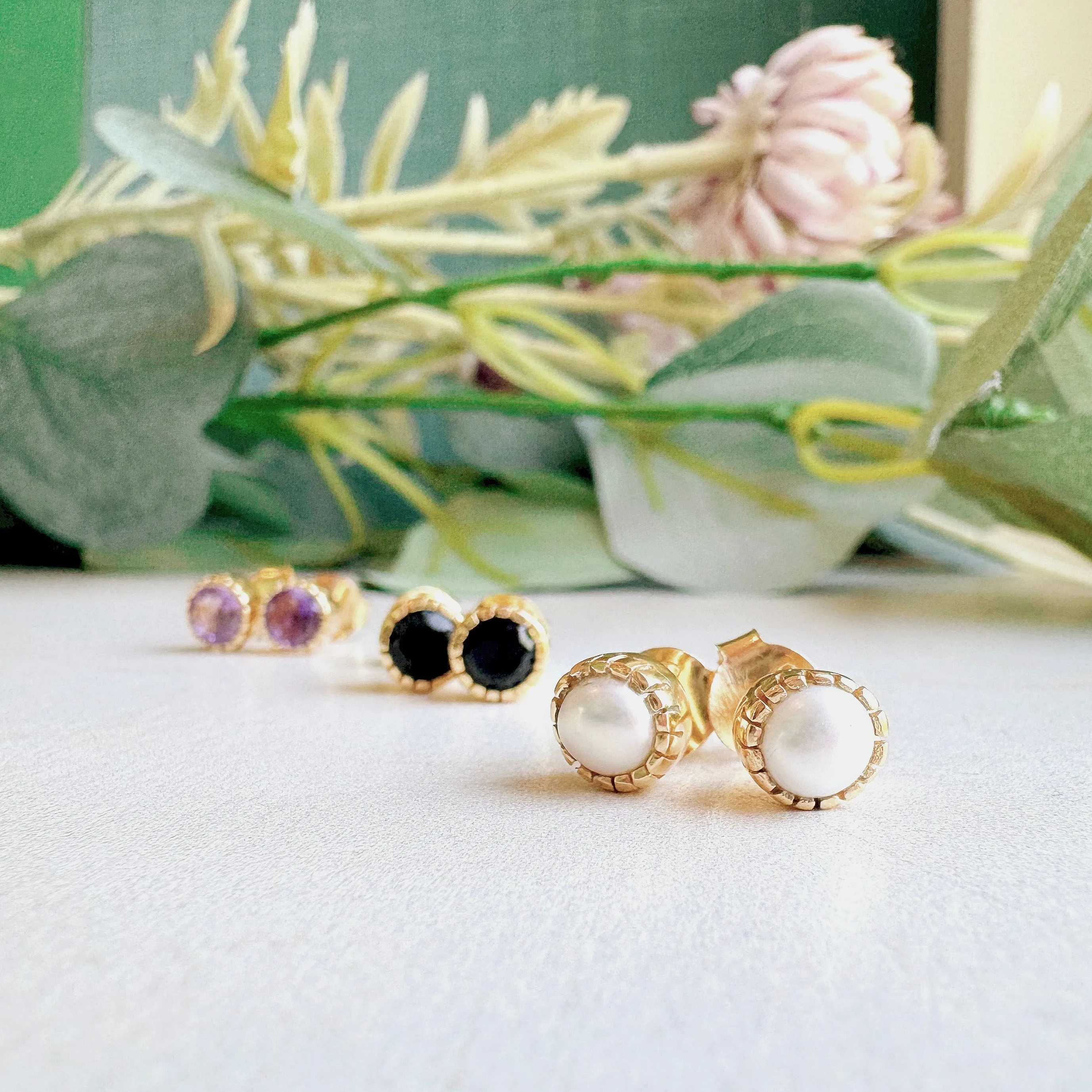 Artisan Stud Earrings: Gold Vermeil Amethyst