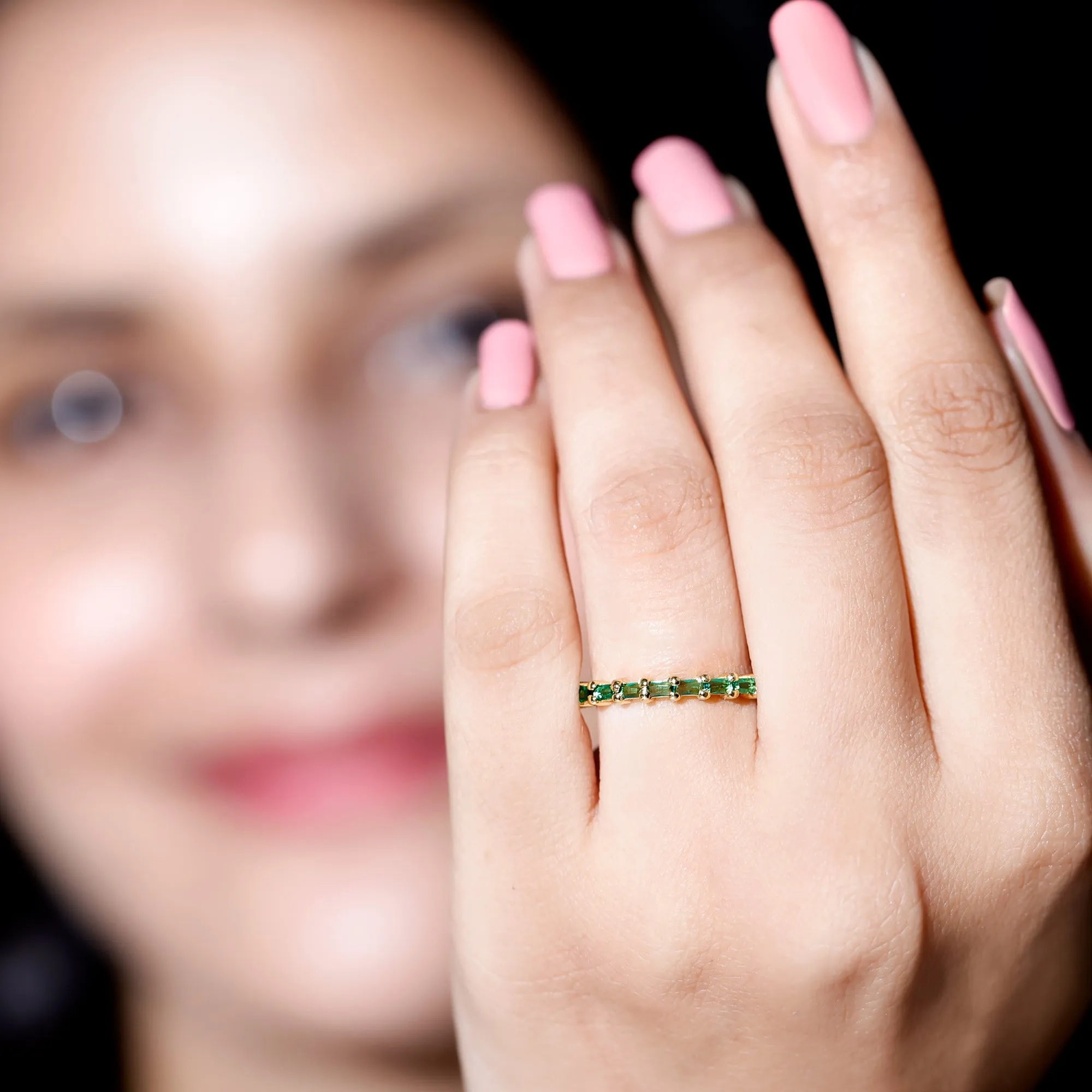 Baguette Cut Lab Grown Emerald Stackable Ring