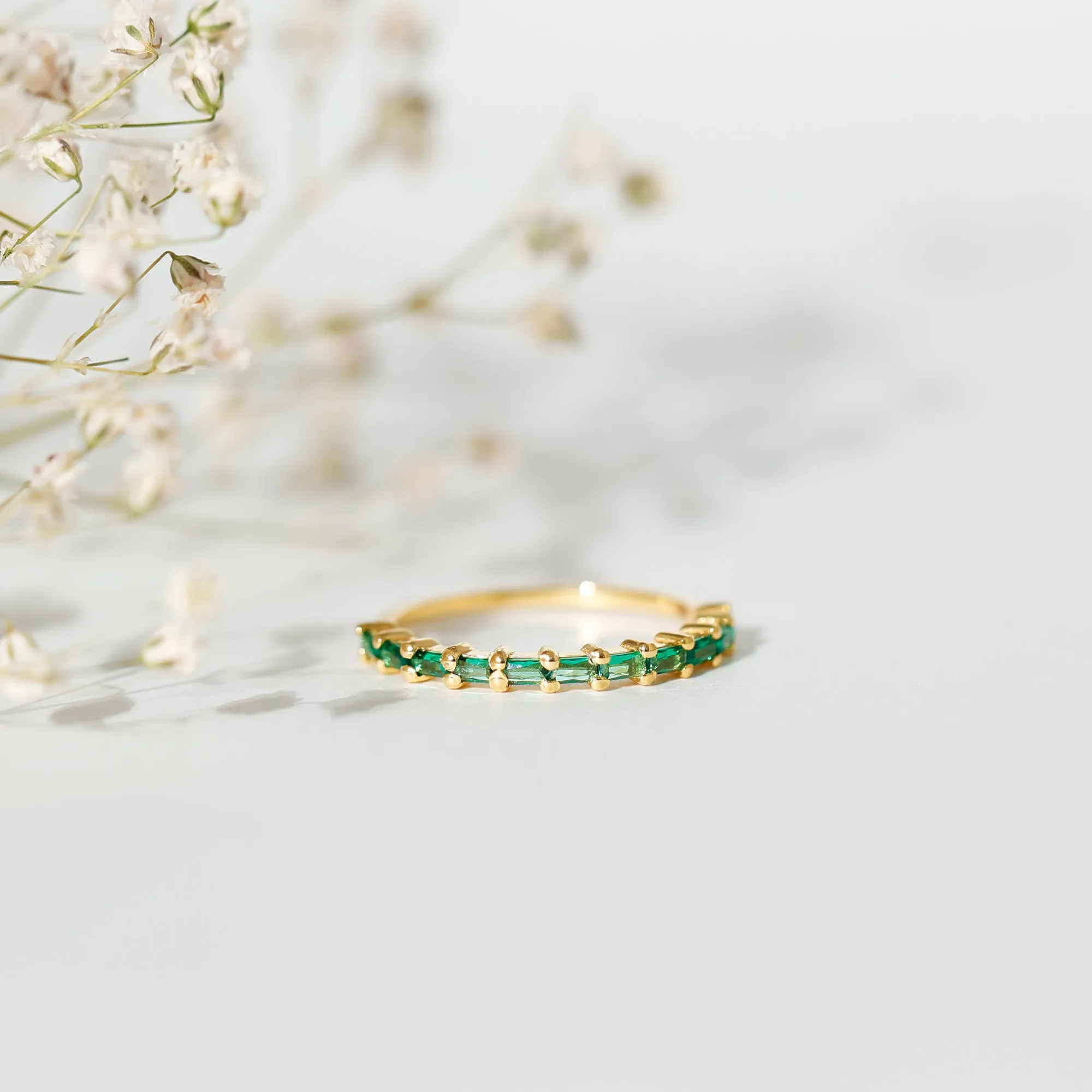 Baguette Cut Lab Grown Emerald Stackable Ring