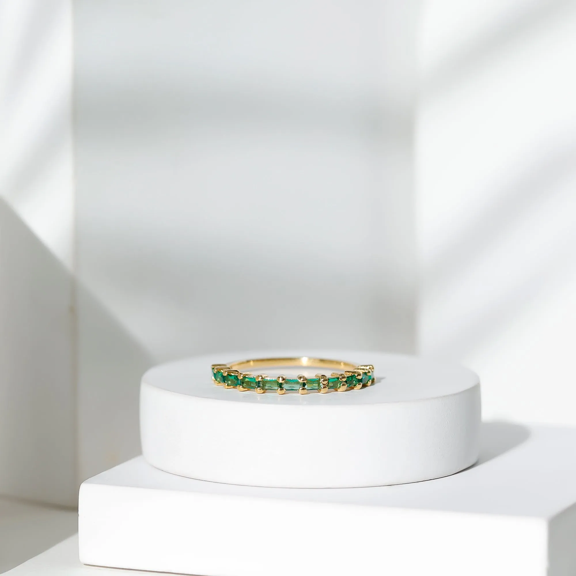 Baguette Cut Lab Grown Emerald Stackable Ring