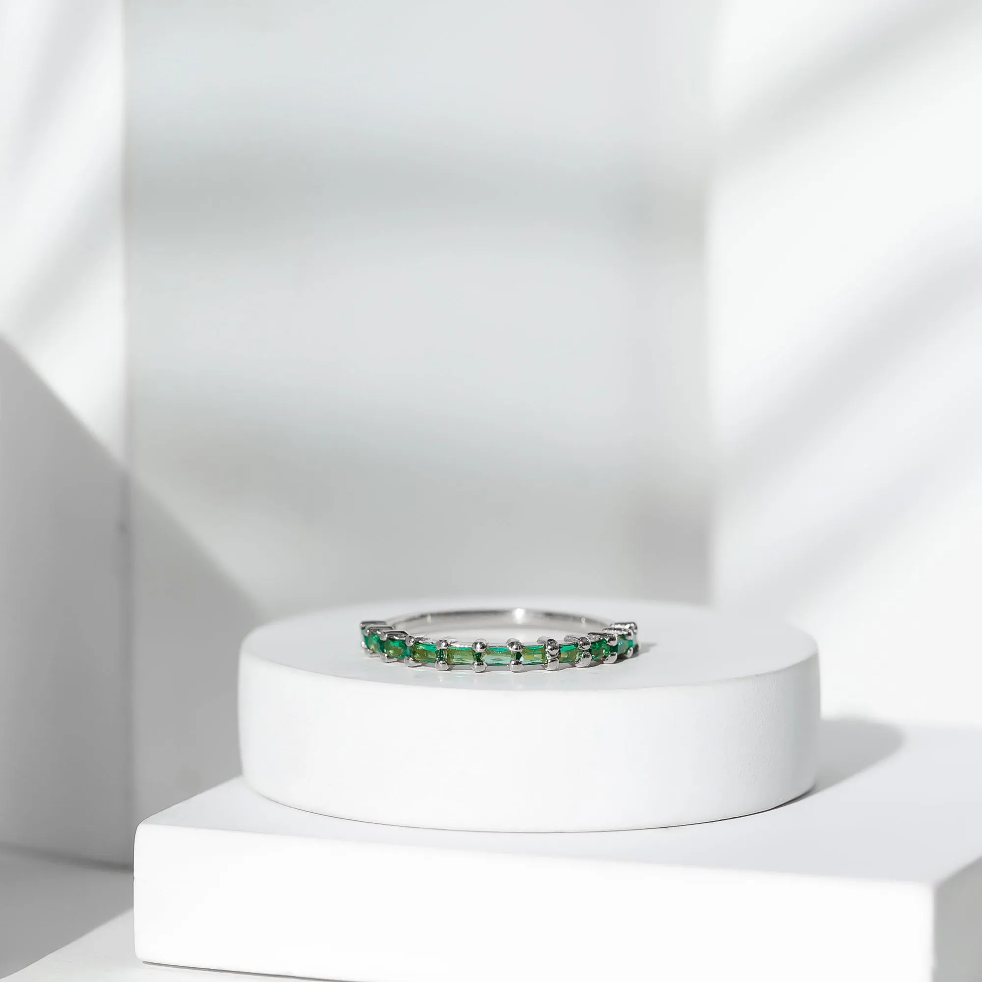 Baguette Cut Lab Grown Emerald Stackable Ring