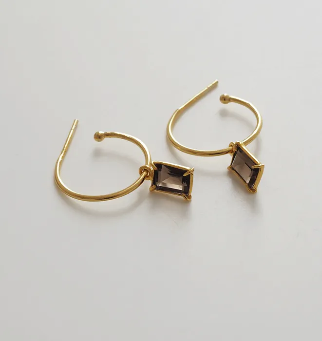 Baguette Hoops - Smokey Quartz