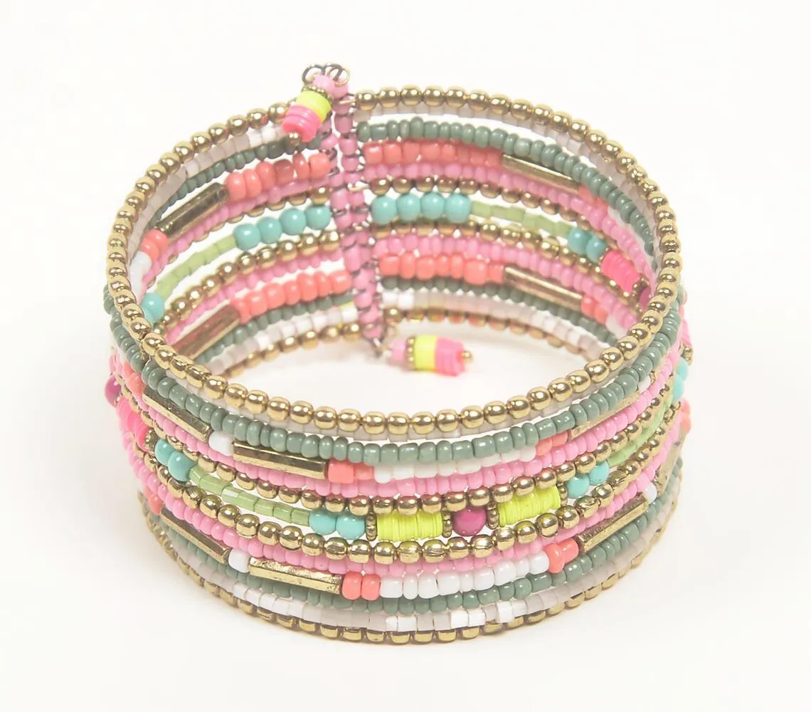 Beaded Neon-Pastel Stacked Boho Bracelet