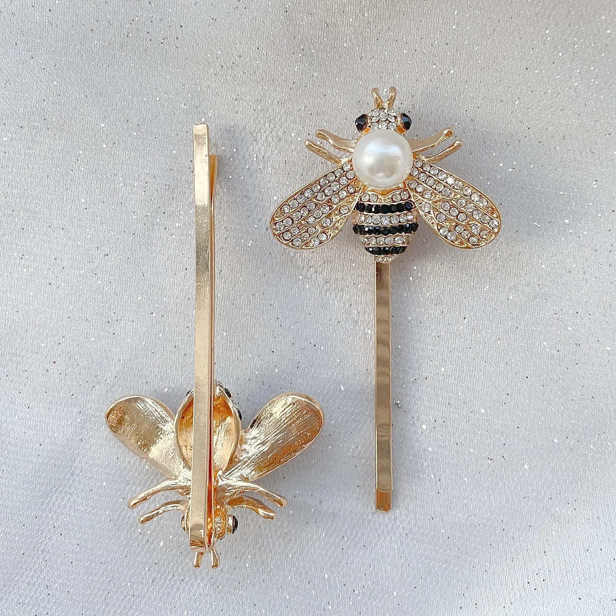 Bee Hair Clips Gold Hair Slides Set of 2