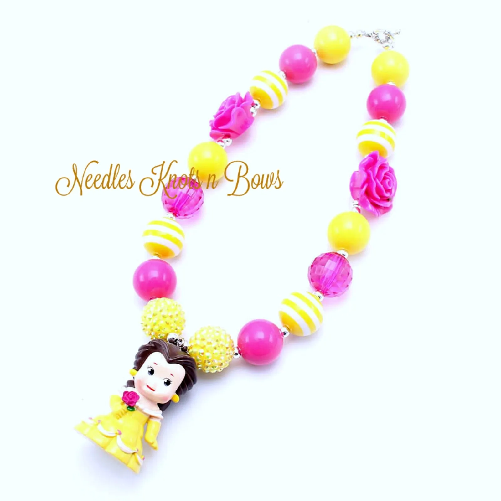 Belle Chunky Bead Bubblegum Necklace, Princess Belle Necklace, Girls Jewelry, Baby Girls, Toddlers