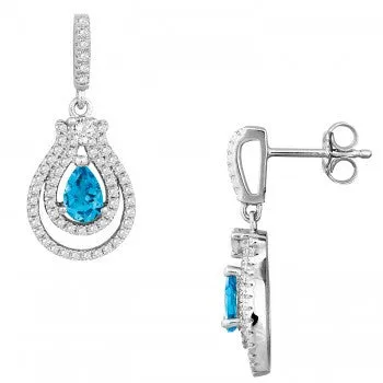 Bellissima Sterling Silver Blue and White Topaz Teardrop Earrings (83214)