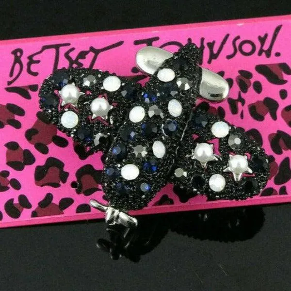 Betsey Johnson Airplane Black Enamel Rhinestone Brooch Pin