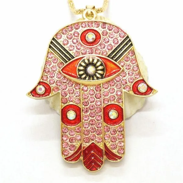 Betsey Johnson Ancient Egypt Eye Palm Pink Red Necklace