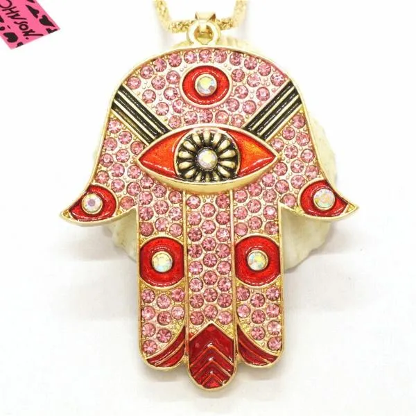 Betsey Johnson Ancient Egypt Eye Palm Pink Red Necklace