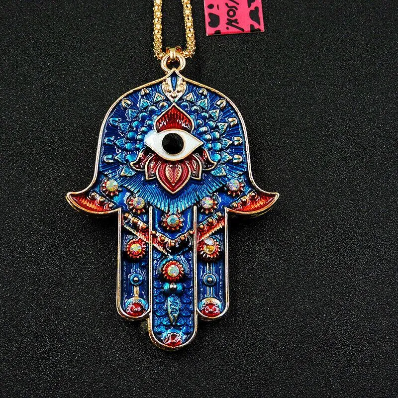 Betsey Johnson Ancient Egypt Eyes Palm Navy Blue Pendant Necklace