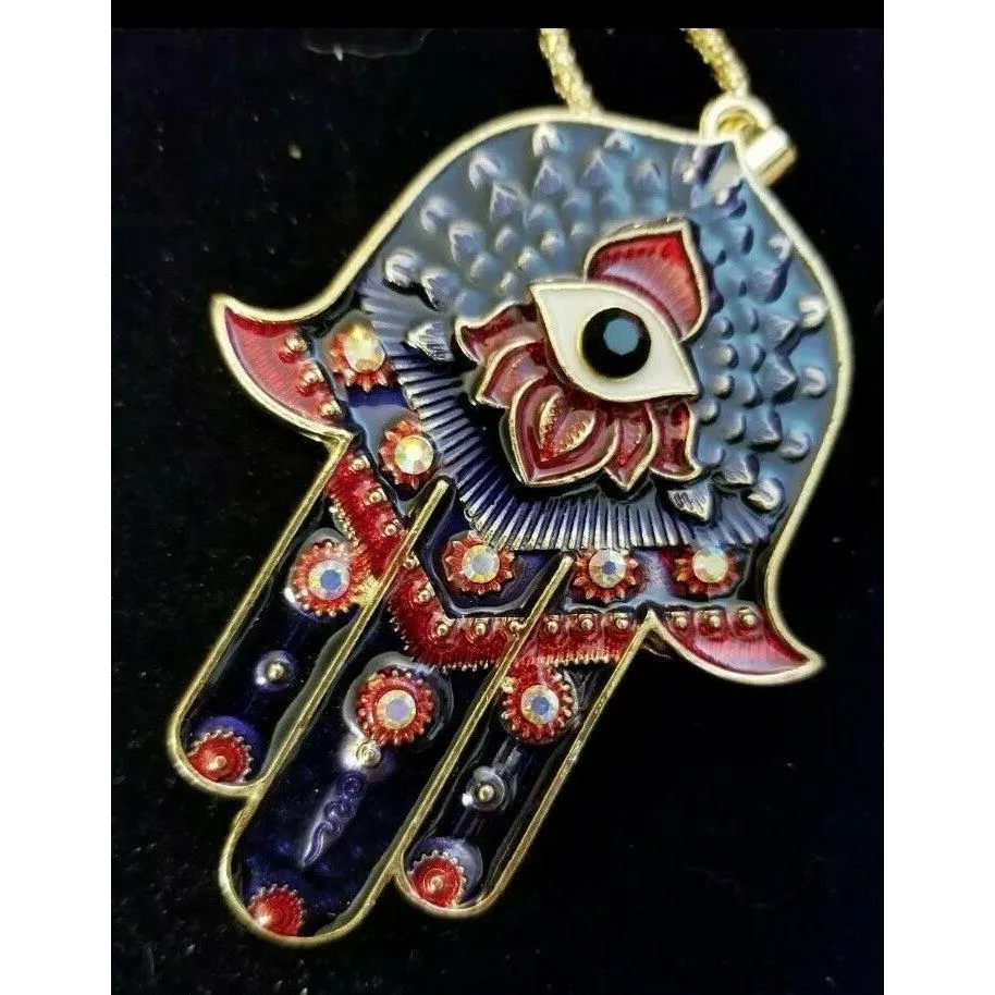 Betsey Johnson Ancient Egypt Eyes Palm Navy Blue Pendant Necklace