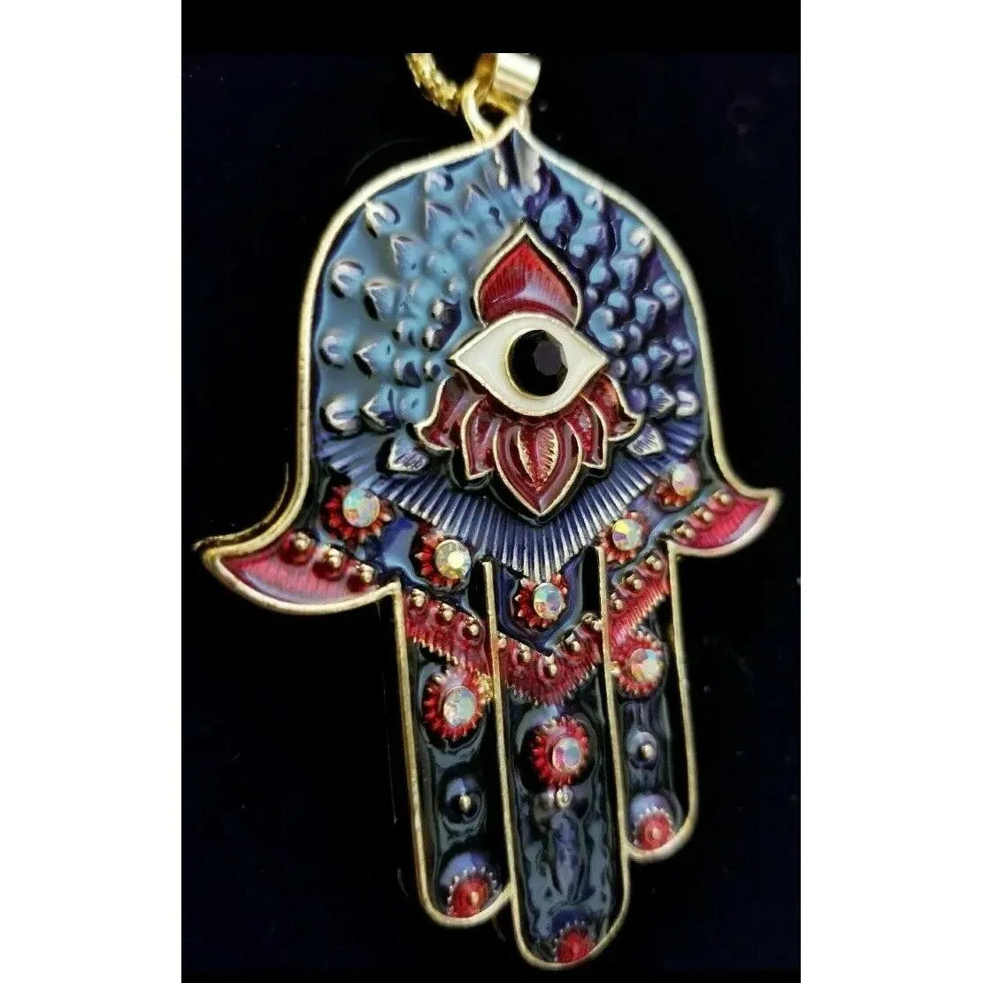 Betsey Johnson Ancient Egypt Eyes Palm Navy Blue Pendant Necklace