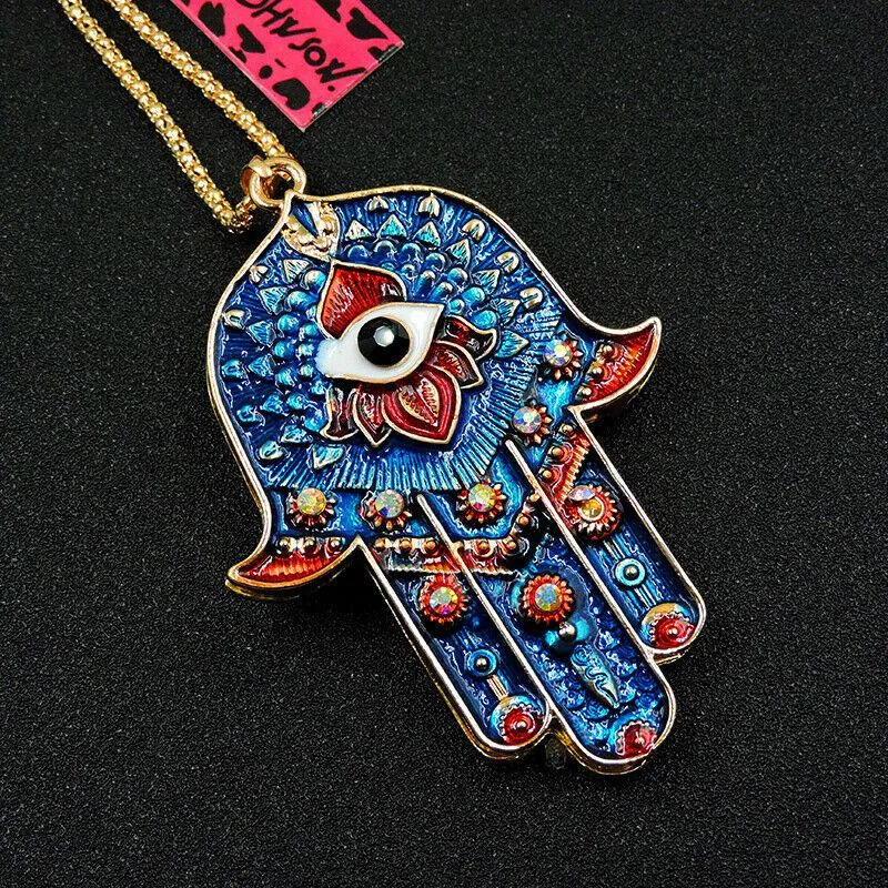 Betsey Johnson Ancient Egypt Eyes Palm Navy Blue Pendant Necklace