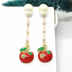 Betsey Johnson Apple Faux Pearl Rhinestone Earrings