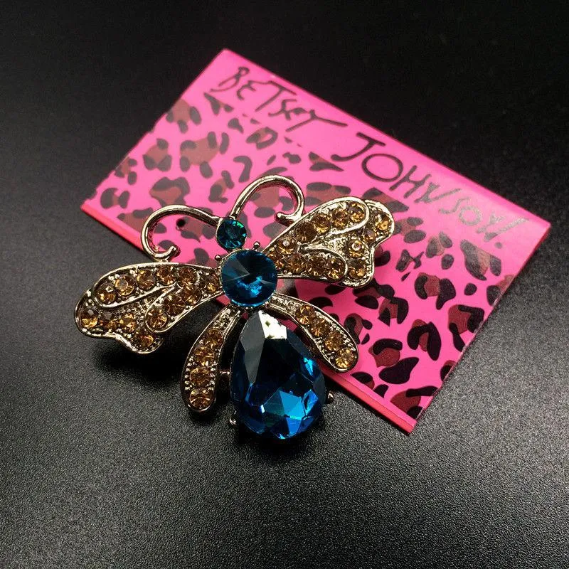 Betsey Johnson Bee Yellow & Blue Rhinestone Brooch Pin