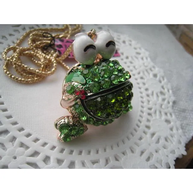 Betsey Johnson Big Eyed Frog Moving Legs Gold Necklace