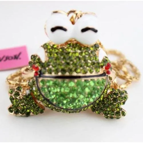 Betsey Johnson Big Eyed Frog Moving Legs Gold Necklace