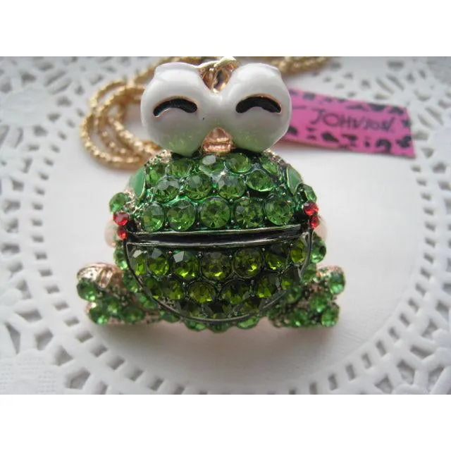 Betsey Johnson Big Eyed Frog Moving Legs Gold Necklace