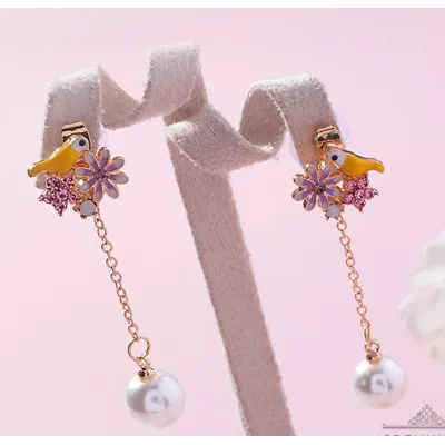 Betsey Johnson Bird Flower Rhinestone Faux Pearl Earrings