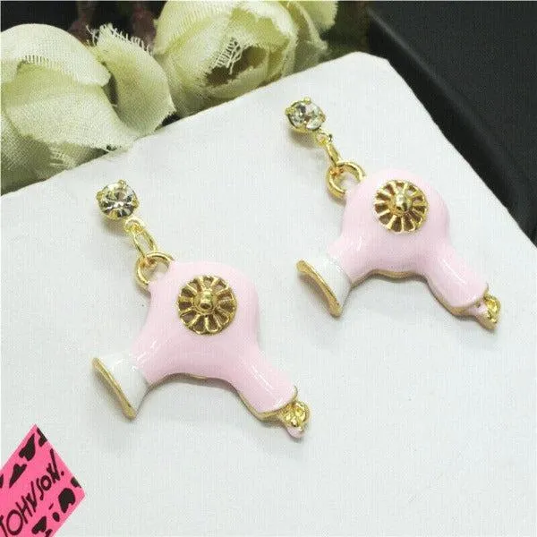 Betsey Johnson Blow Dryer Pink Enamel Earrings