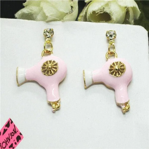 Betsey Johnson Blow Dryer Pink Enamel Earrings