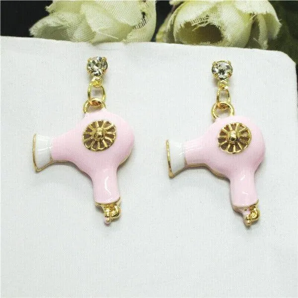 Betsey Johnson Blow Dryer Pink Enamel Earrings