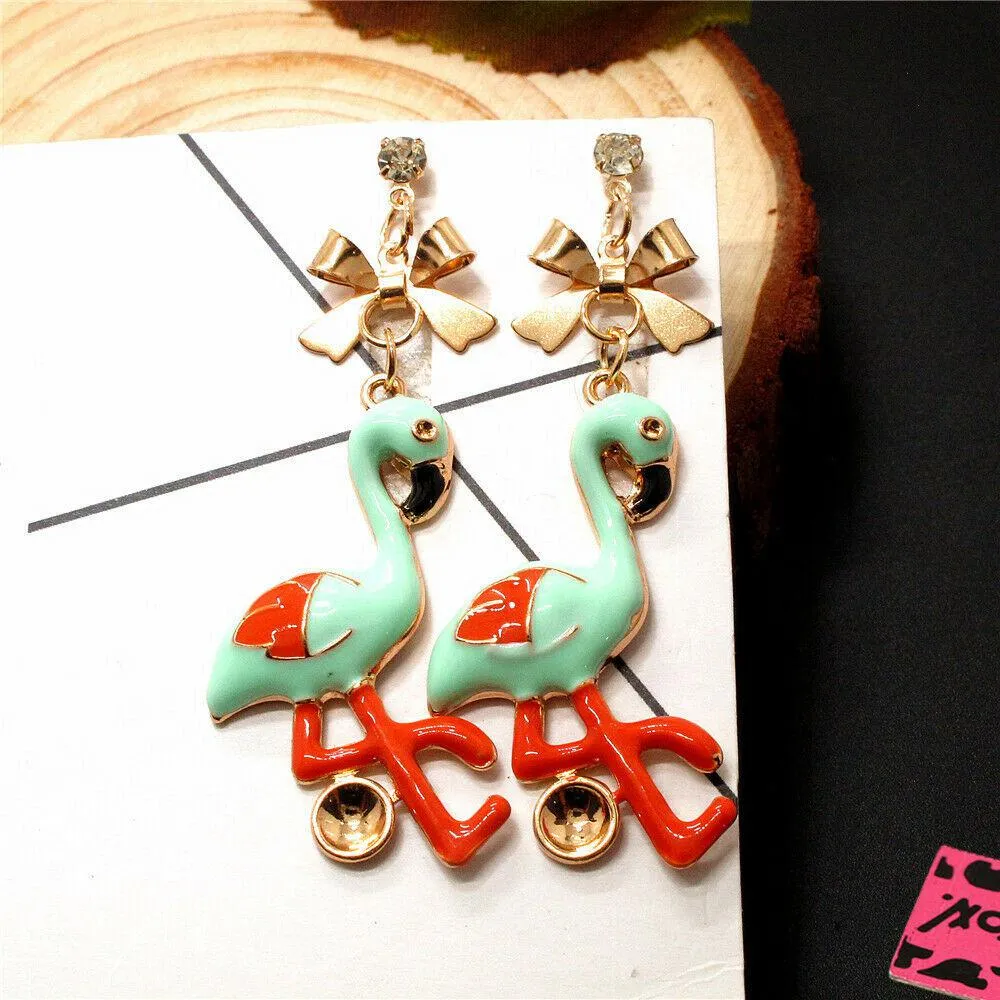 Betsey Johnson Blue & Orango Flamingo Dangle Earrings