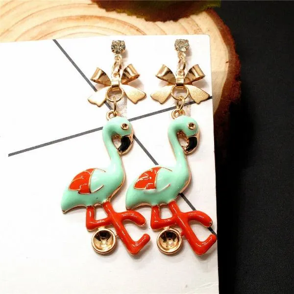 Betsey Johnson Blue & Orango Flamingo Dangle Earrings