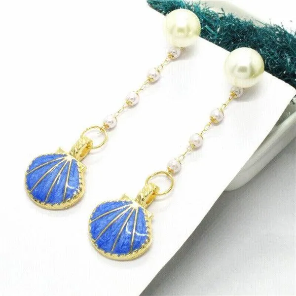 Betsey Johnson Blue Clam Shell Faux Pearl Earrings