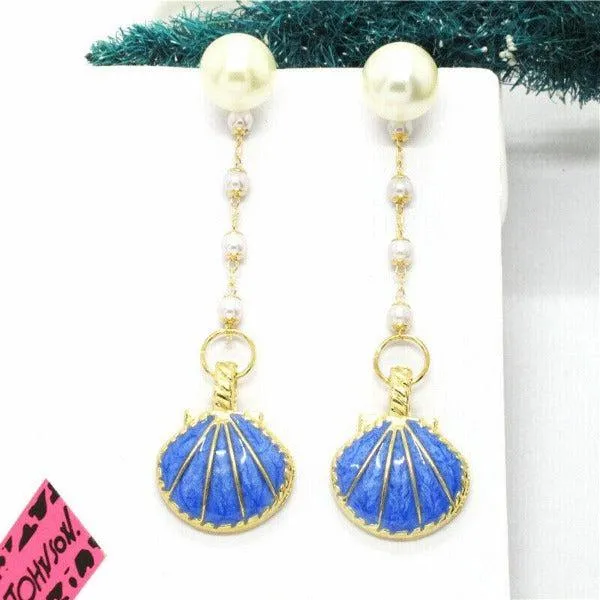 Betsey Johnson Blue Clam Shell Faux Pearl Earrings