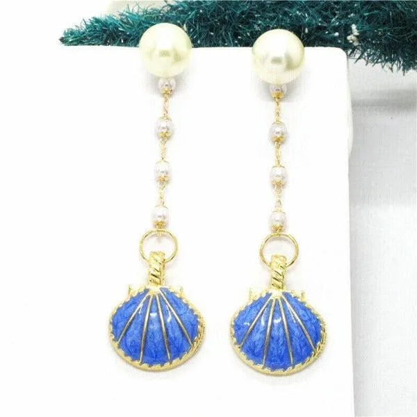 Betsey Johnson Blue Clam Shell Faux Pearl Earrings