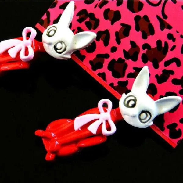 Betsey Johnson Crazy Cat Red & White With Moveable Body Earrings