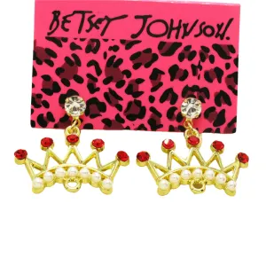 Betsey Johnson Crown Red Rhinestone Gold Dangle Earring