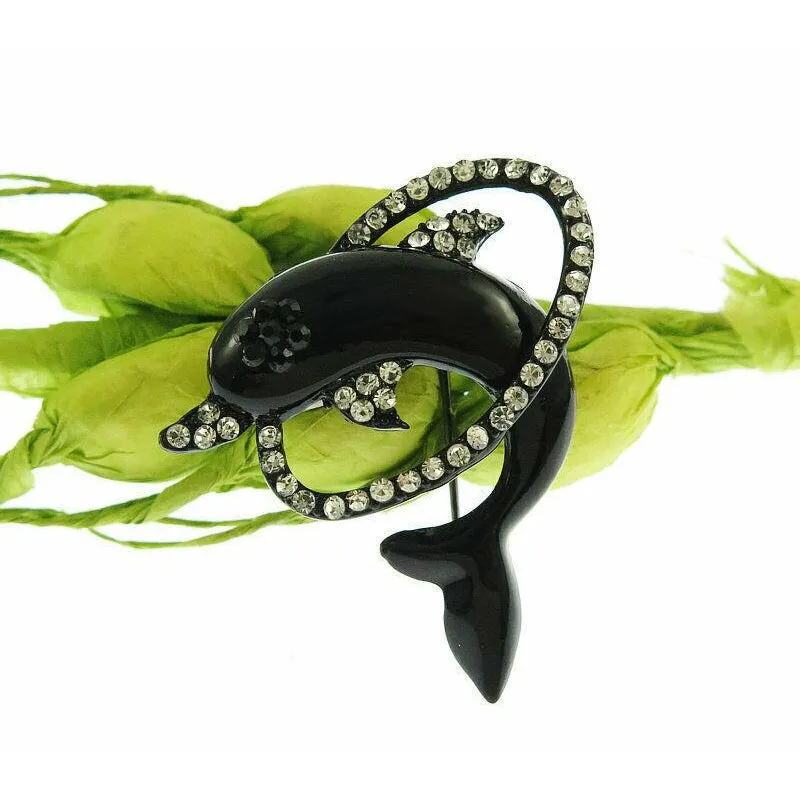 Betsey Johnson Dolphin With Rhinestone Hoop Brooch