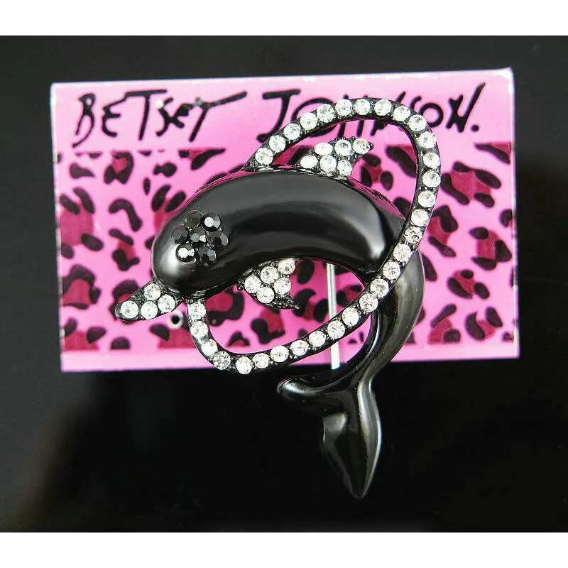 Betsey Johnson Dolphin With Rhinestone Hoop Brooch