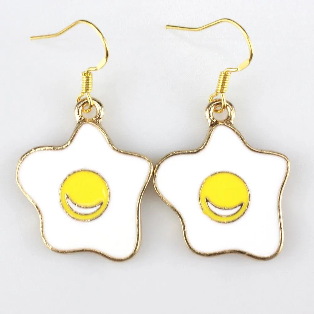 Betsey Johnson Egg Yellow & White Dangle Earrings