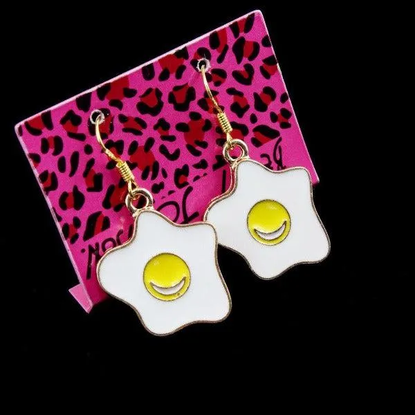 Betsey Johnson Egg Yellow & White Dangle Earrings